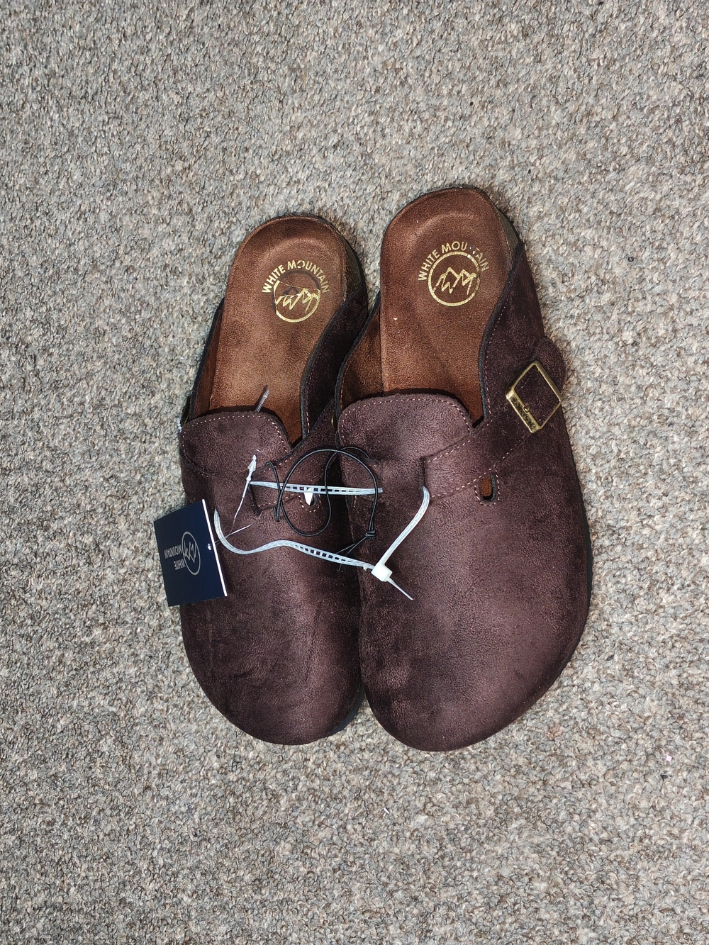 White Mountain Men's Dark Brown Suede Slip-On Clogs with Buckle